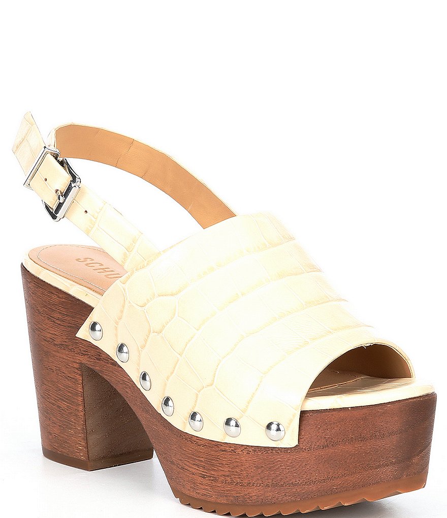 Schutz Yeda Croco Print Studded Leather Platform Block Heel Slingback Clog Sandals