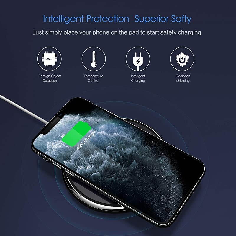 Wireless Charger, Qi Certified Fast Wireless Charging Pad Compatible with iPhone 11/11 Pro/11 Pro Max/S/XS Max/XR, 7.5W for iPhone X/8/8Plus, 10W for Samsung Galaxy Note 8 S7 S8 S9