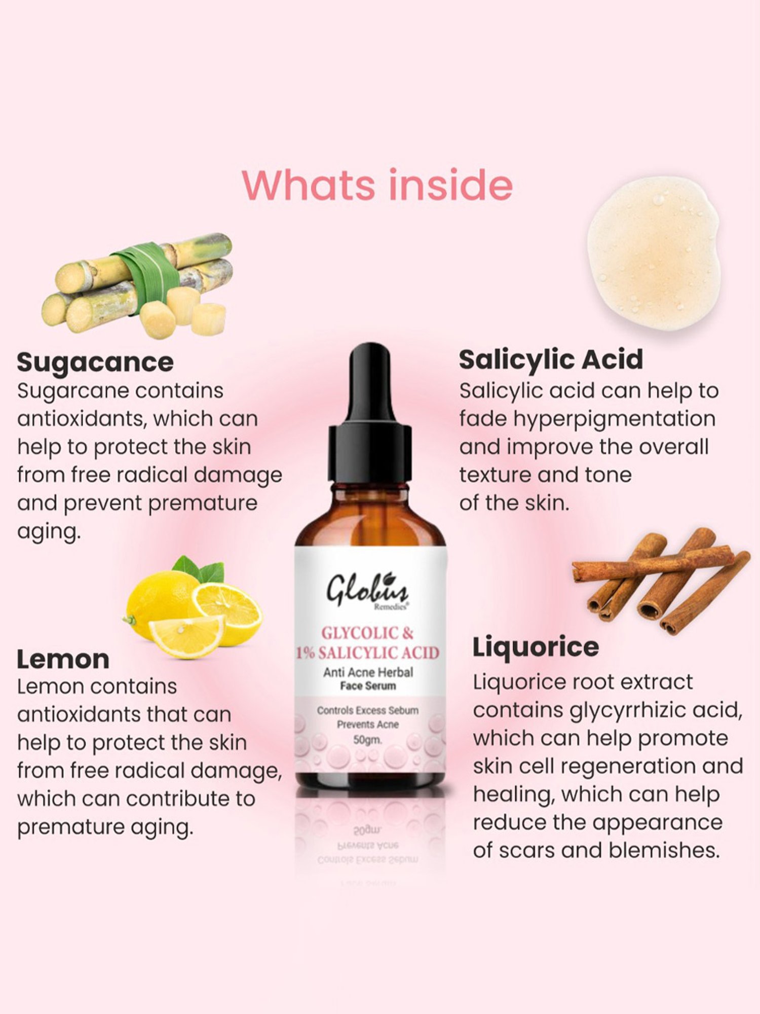 Globus Remedies Glycolic & 1% Salicylic Acid Anti Acne Herbal Face Serum - Pack of 5