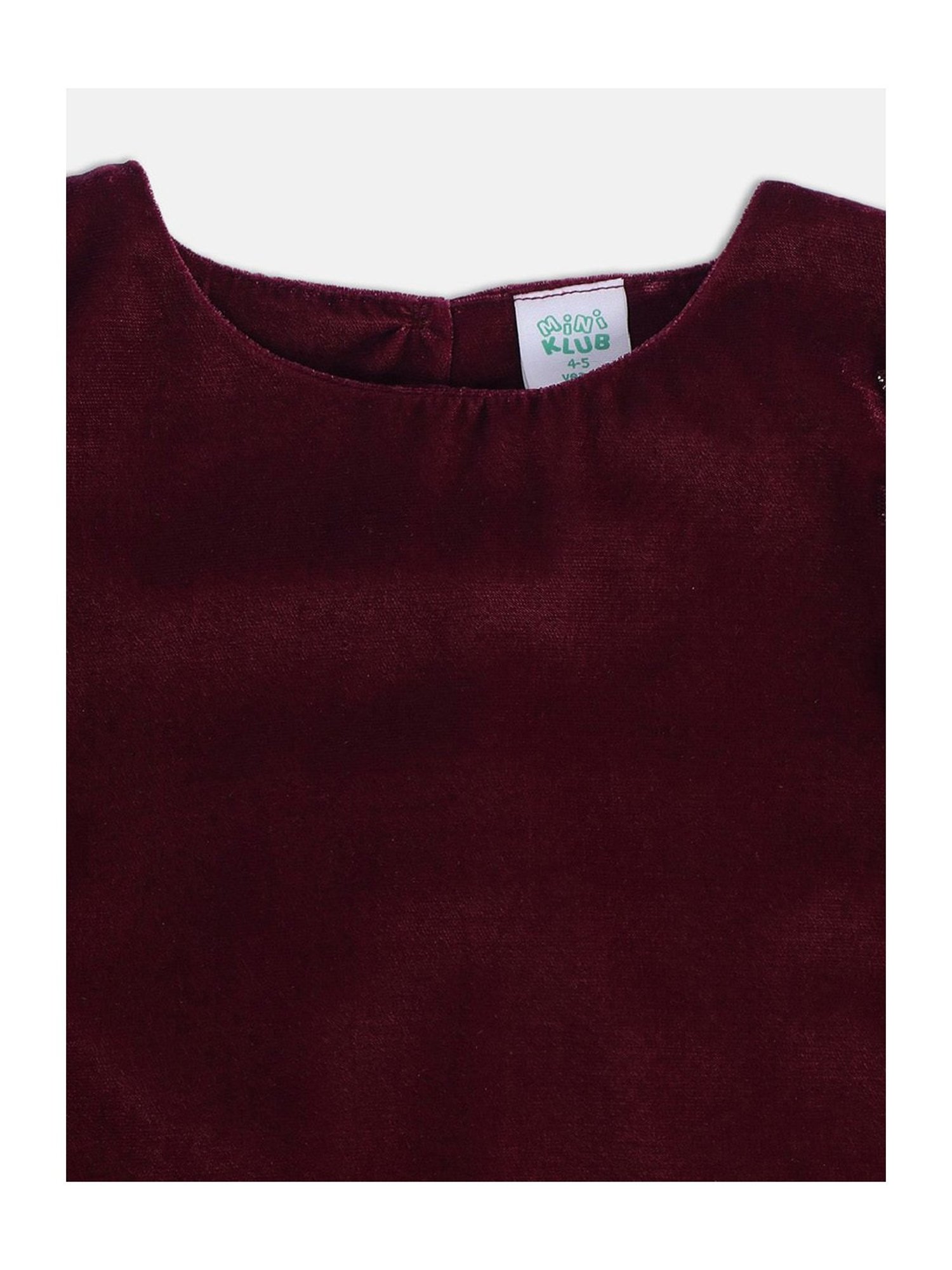MINIKLUB Kids Maroon Solid Full Sleeves Dress
