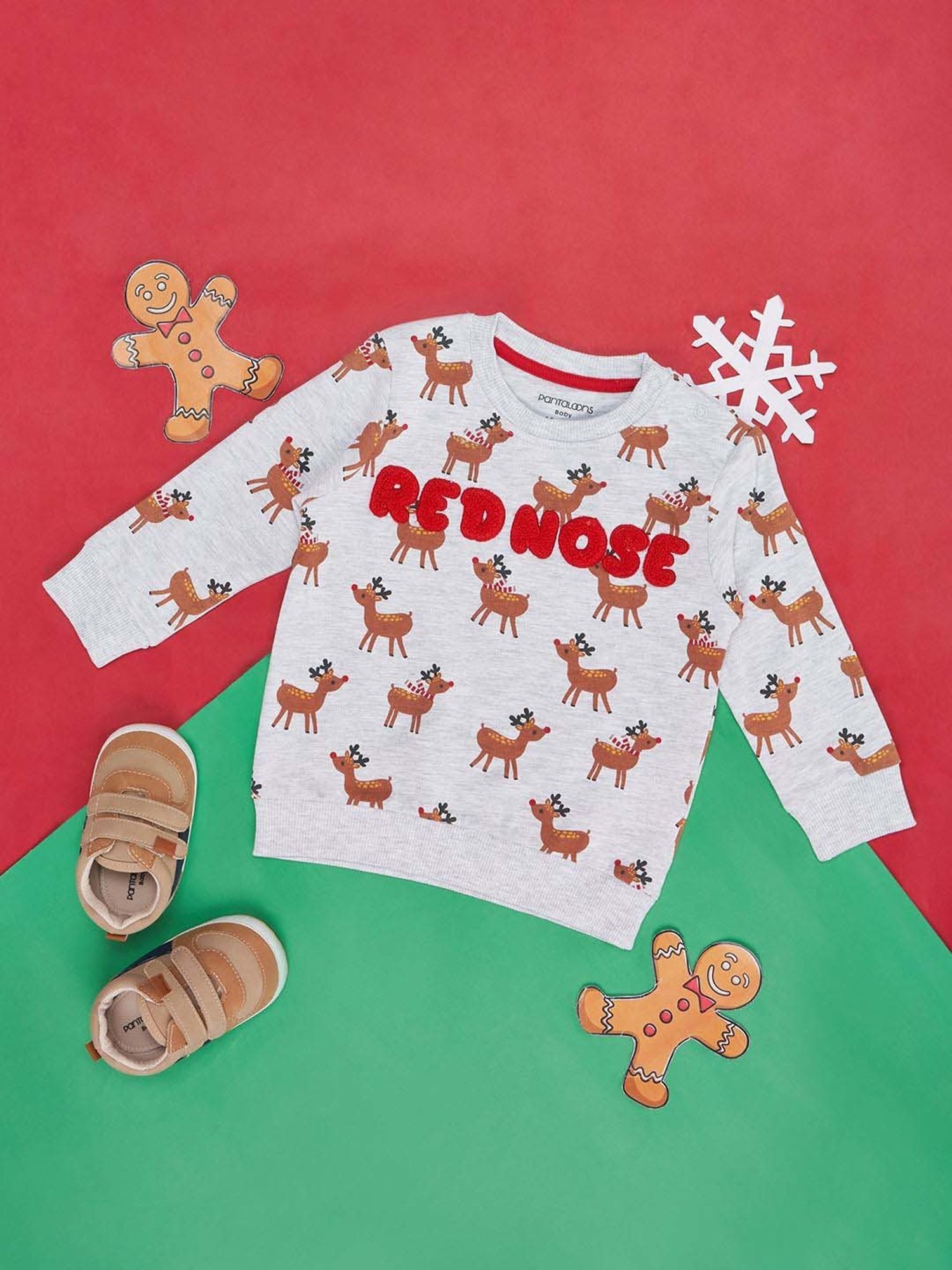 Pantaloons Baby Kids Grey & Red Cotton Printed Full Sleeves Sweatshirt