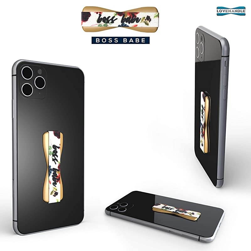 Universal Grip for Smartphone and Mini Tablet Boss Babe Design Elastic Strap with Gold Base