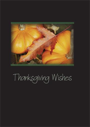 Thanksgiving Greeting Cards - TH7002. Greeting Cards Featuring a Pumpkin and Autumn Leaves. Box Set Has 25 Greeting Cards and 26 White with Gold Foil Lined Envelopes.