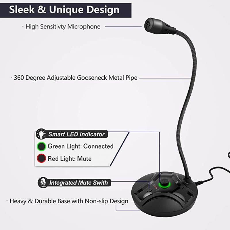 Computer Microphone JV605 PRO with Mute Button Volume Knob Compatible with PC Laptop Desktop Mac PS4 Play Plug Gooseneck Mic Recording for Gaming Streaming YouTube Vocal Dictation