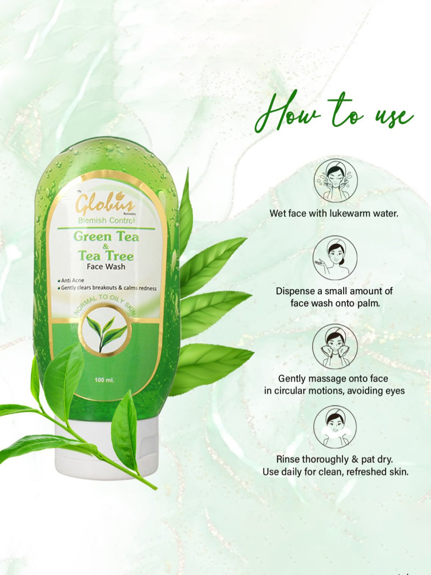 Globus Remedies Blemish Control Green Tea & Tea Tree Face Wash - 100 ml