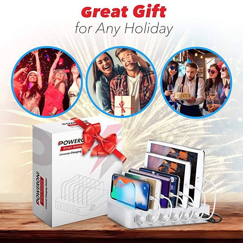 USB Charging Station Dock - Fast Charge Docking Station for Multiple Devices - Multi Device Charger Organizer - Compatible with Apple and Android (Silver 6-Port)