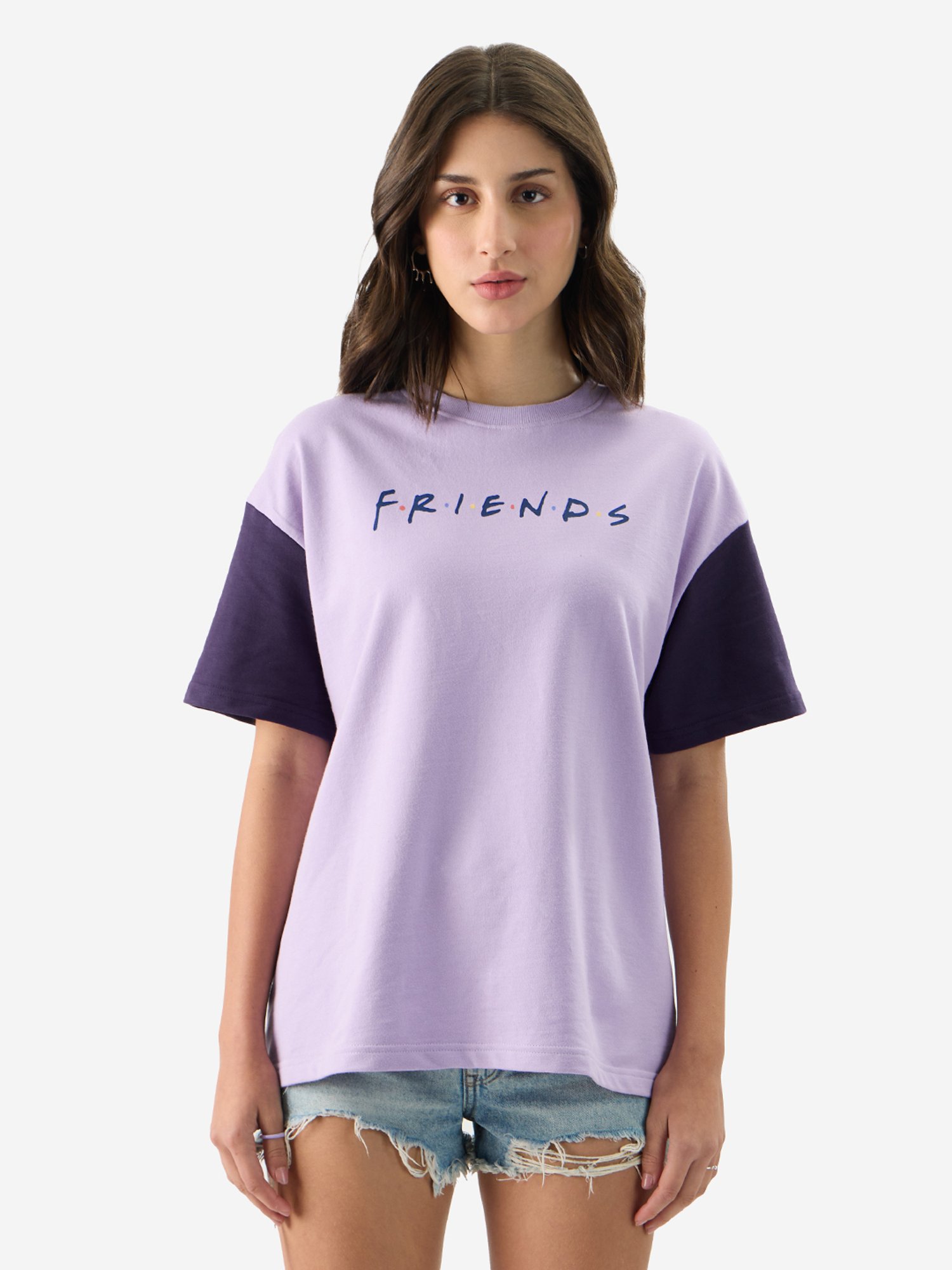 The Souled Store Lavender Cotton Graphic Print Oversized T-Shirt