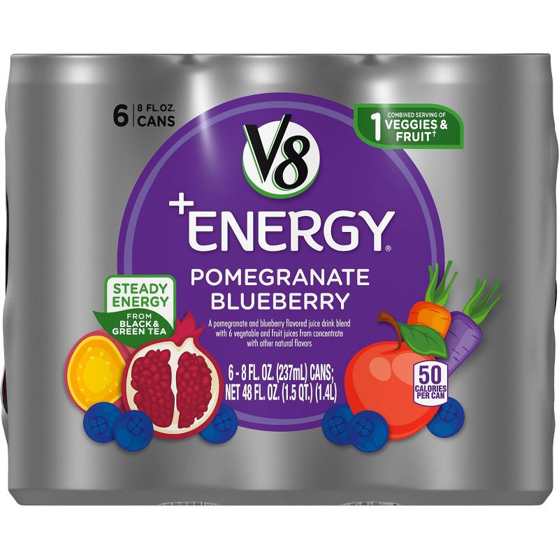 V8 V-Fusion +Energy Pomegranate Blueberry Vegetable & Fruit Juice - 6pk/8 fl oz Cans