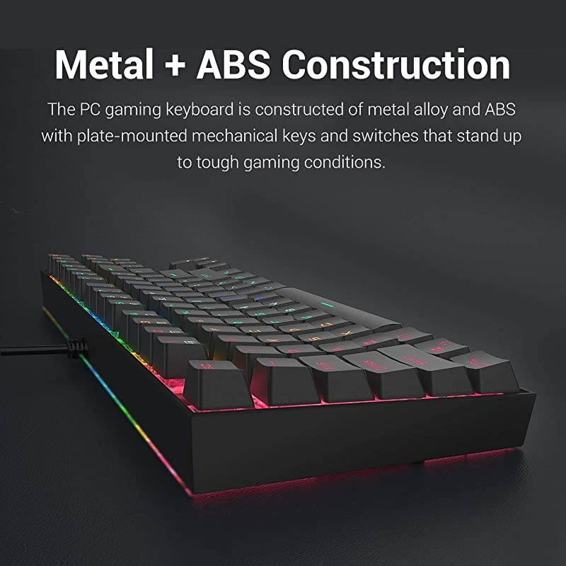 K552 Mechanical Gaming Keyboard 60% Compact 87 Key Kumara Wired Cherry MX Blue Switches Equivalent for Windows PC Gamers (RGB Backlit Black)