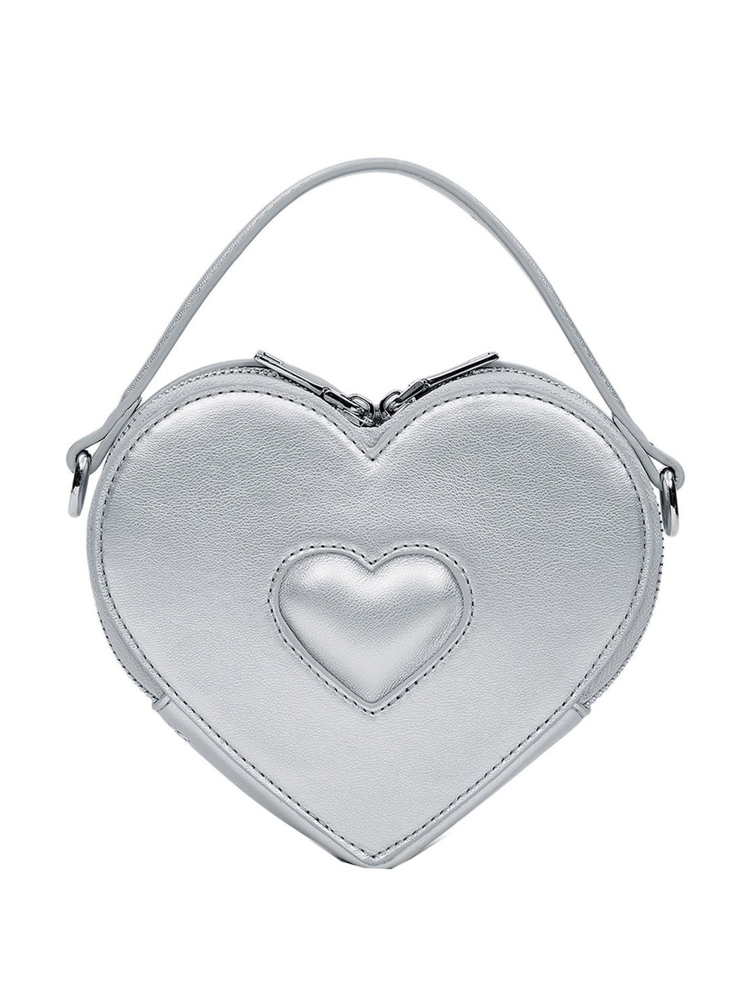 Miraggio Sweet-Heart Silver Faux Leather Solid Sling Handbag