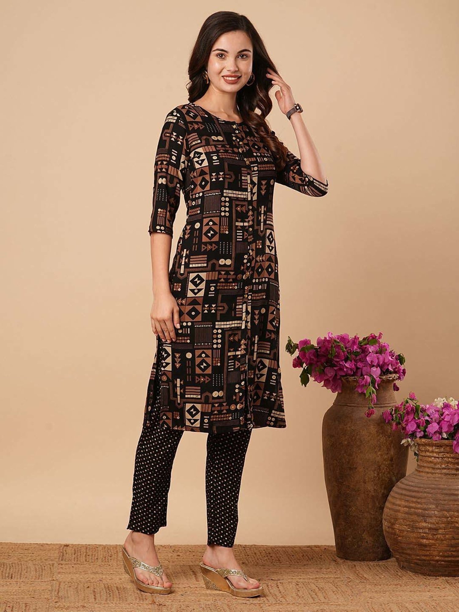 Fashor Black Printed Kurta & Pant Set
