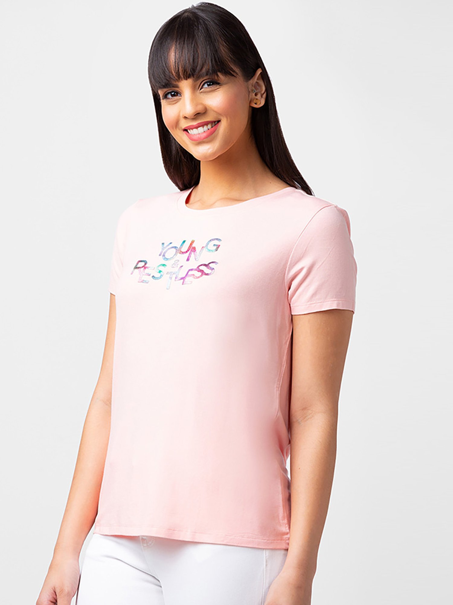 Spykar Pink Printed T-Shirt