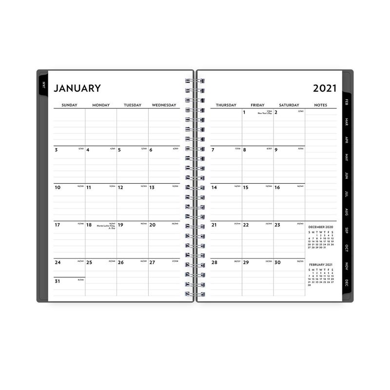 2021 Planner 5" x 8" Plastic Daily/Monthly Wirebound Charcoal - Blue Sky