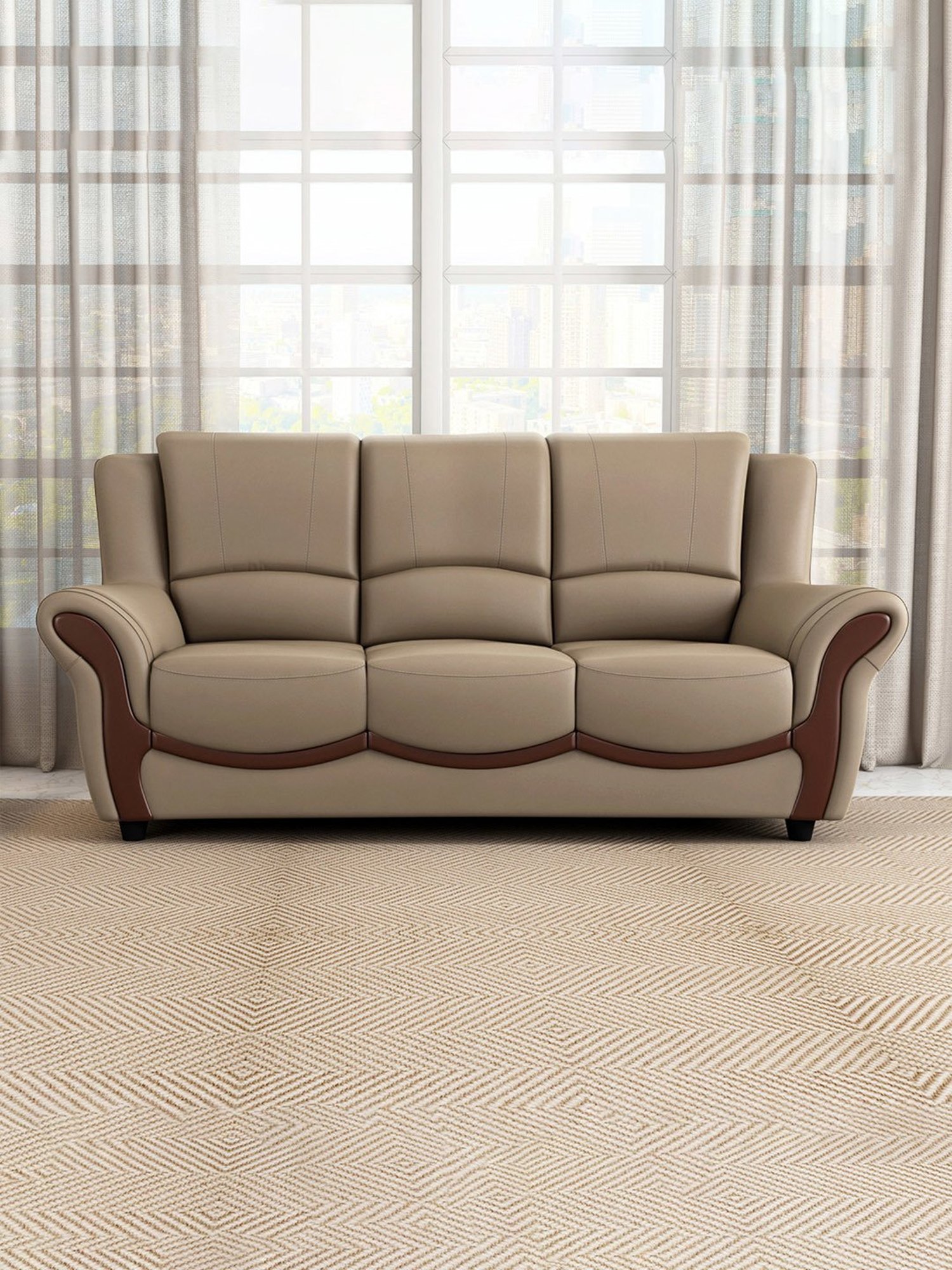 Durian Blos Brown Premium Leatherette 3 Seater Sofa