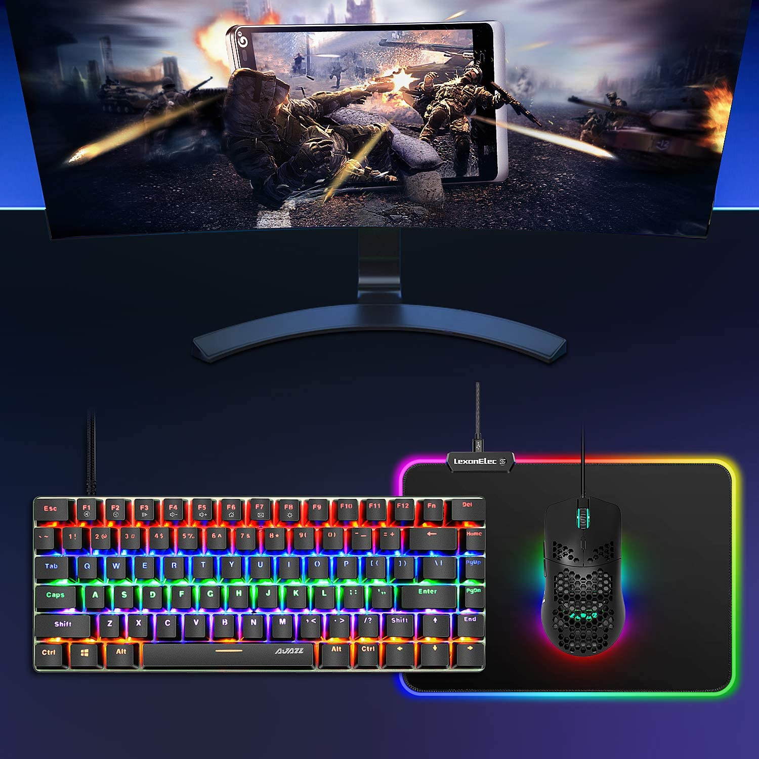 A-jazz AJ390 Gaming Mouse with 16,000 DPI Optical Sensor Chroma RGB Lighting,69g Lightweight Honeycomb Shell, Ultraweave Cable,6 Programmable Buttons for PC Gamer