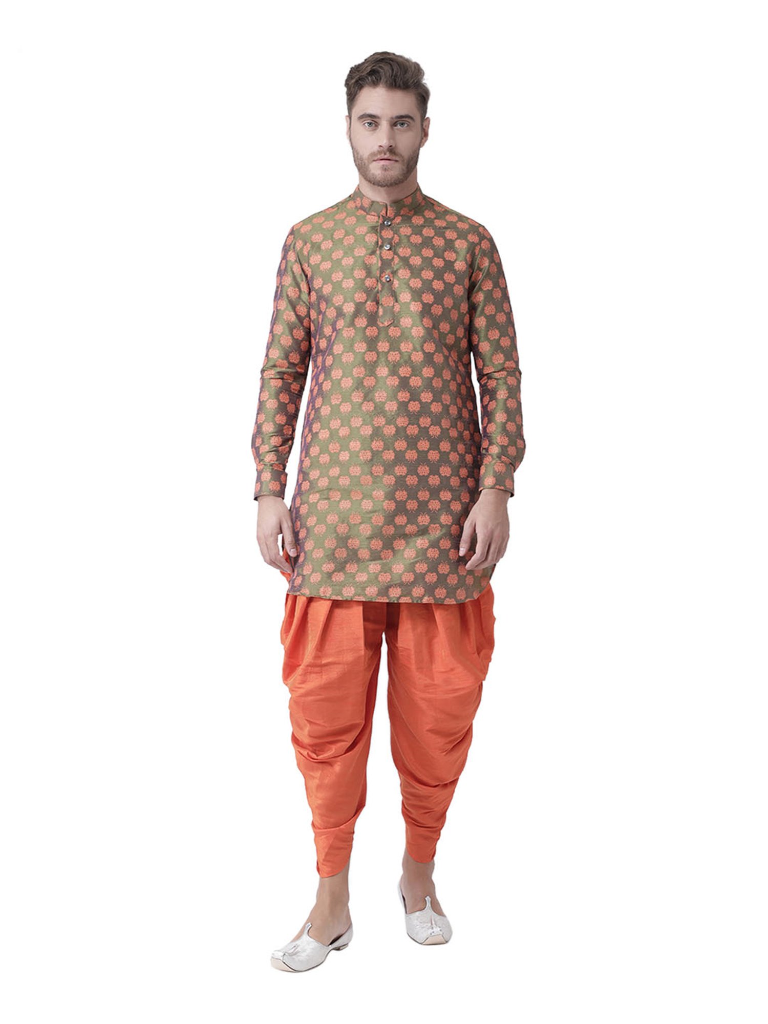 Deyann Green & Orange Full Sleeves Kurta Set