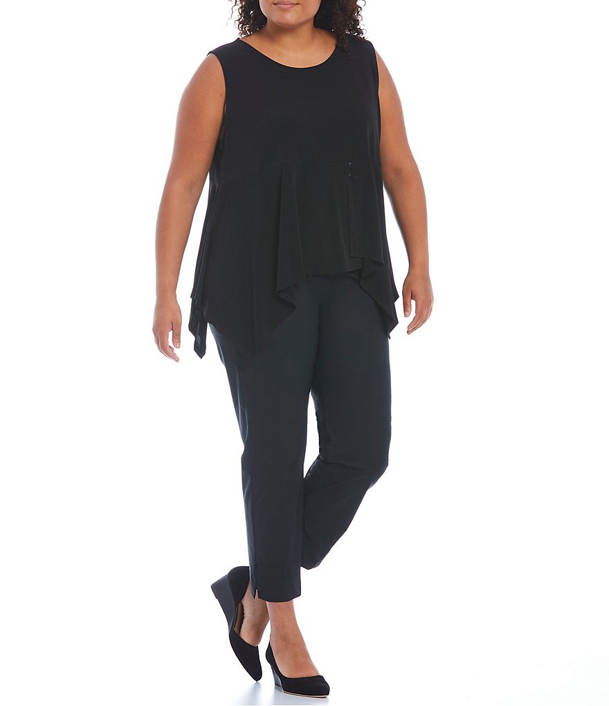 IC Collection Plus Size Knit Jersey Asymmetrical Peplum Hem Round Neck Sleeveless Top