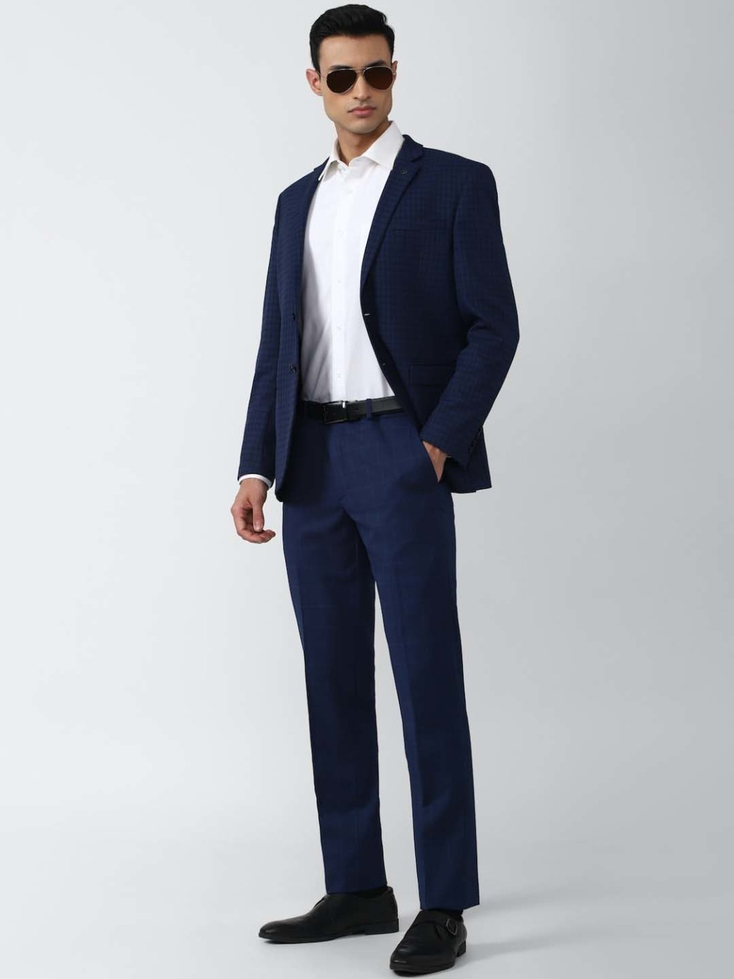 Van Heusen Navy Blue Slim Fit Checks Blazer