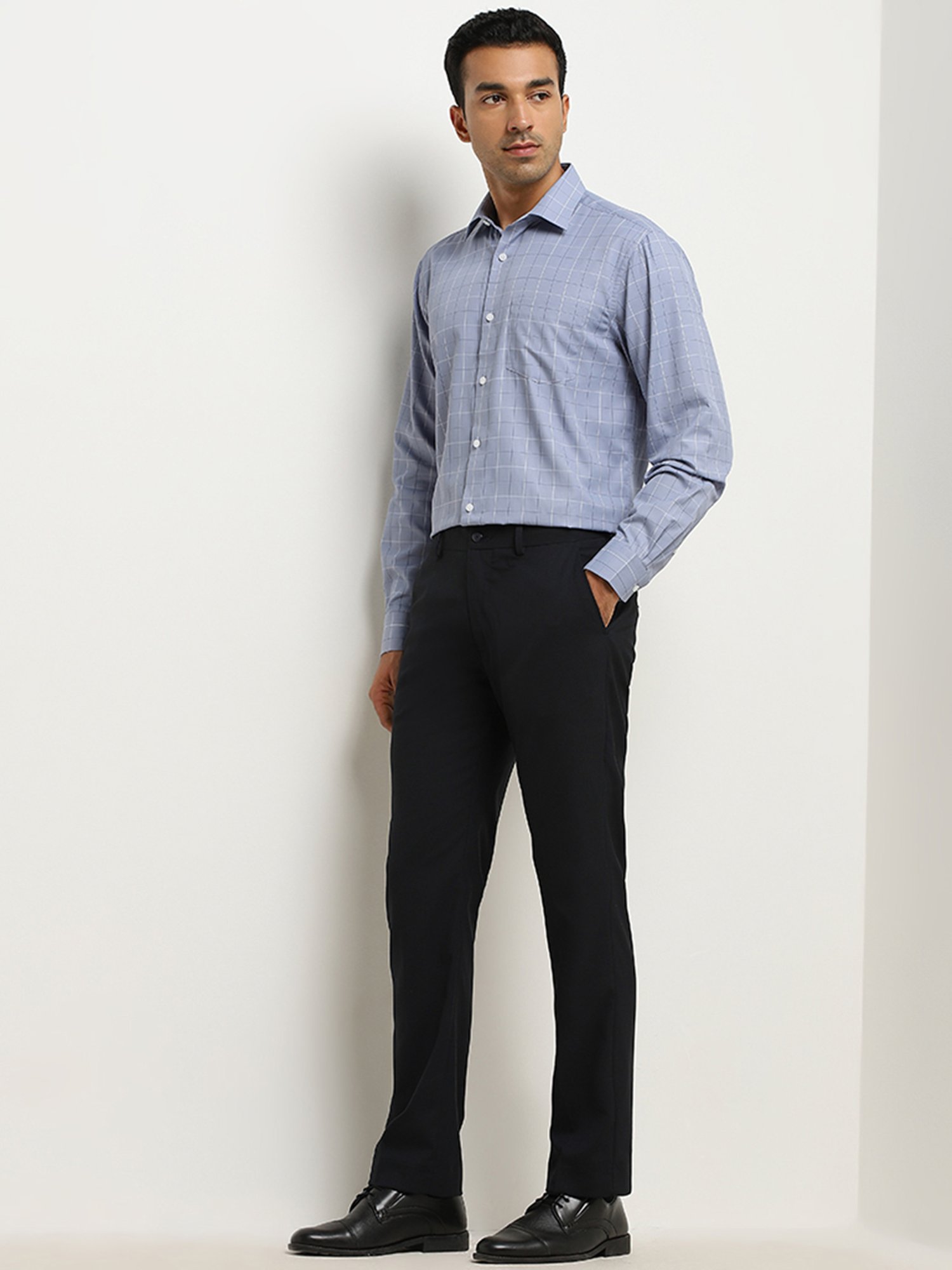 WES Formals by Westside Dusty Blue Checks Design Relaxed-Fit Shirt