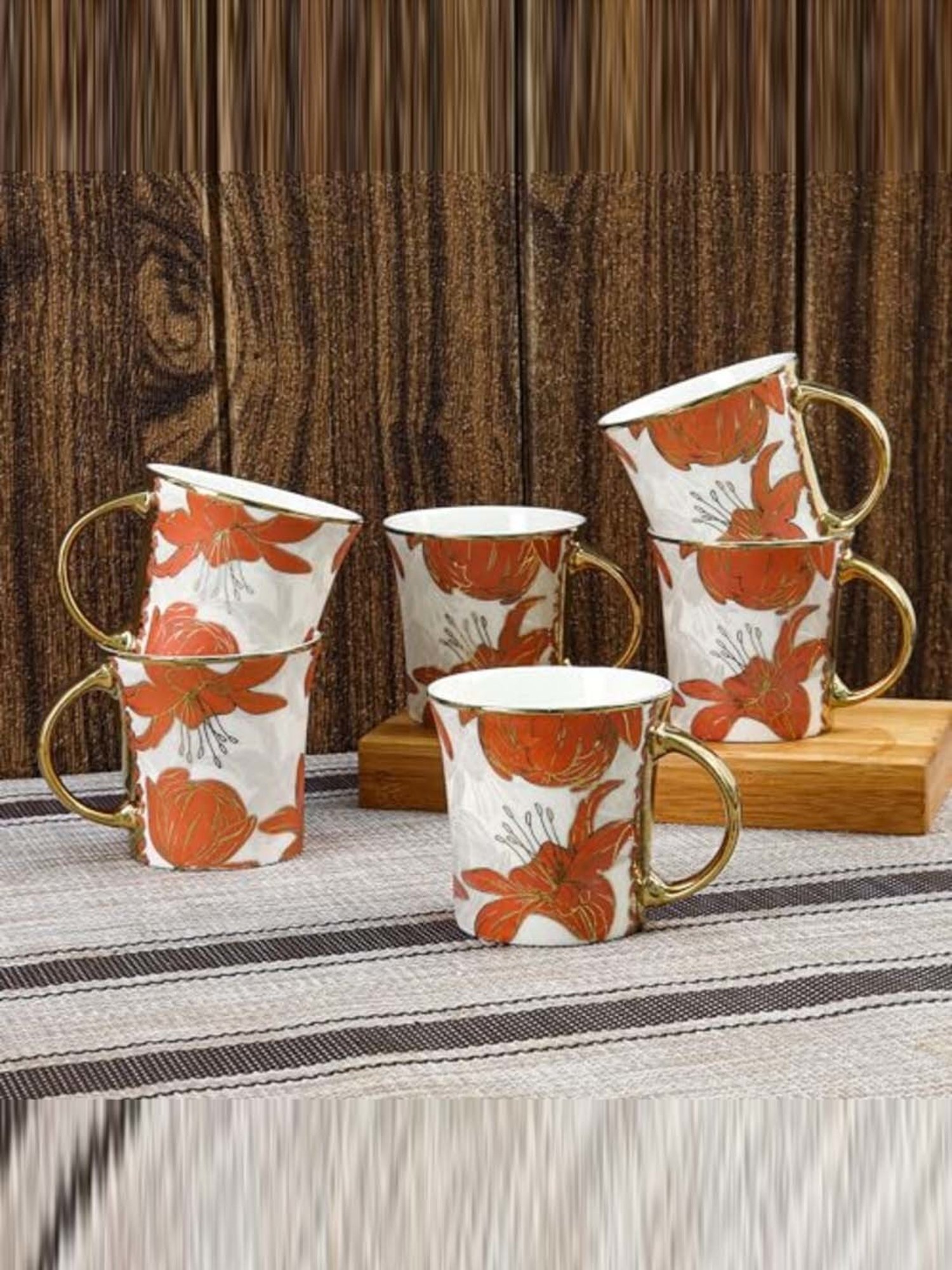 Femora Dazzle Red Ceramic Tea Mugs (0.18 L) - Set of 6