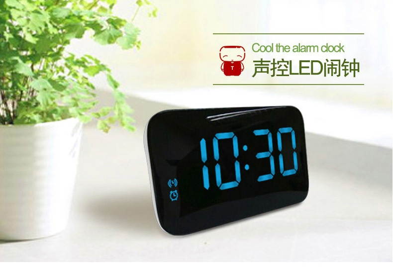 Digital LED Alarm Clock Large LED Display Voice Control Electronic Backlight Desktop Alarm Clock