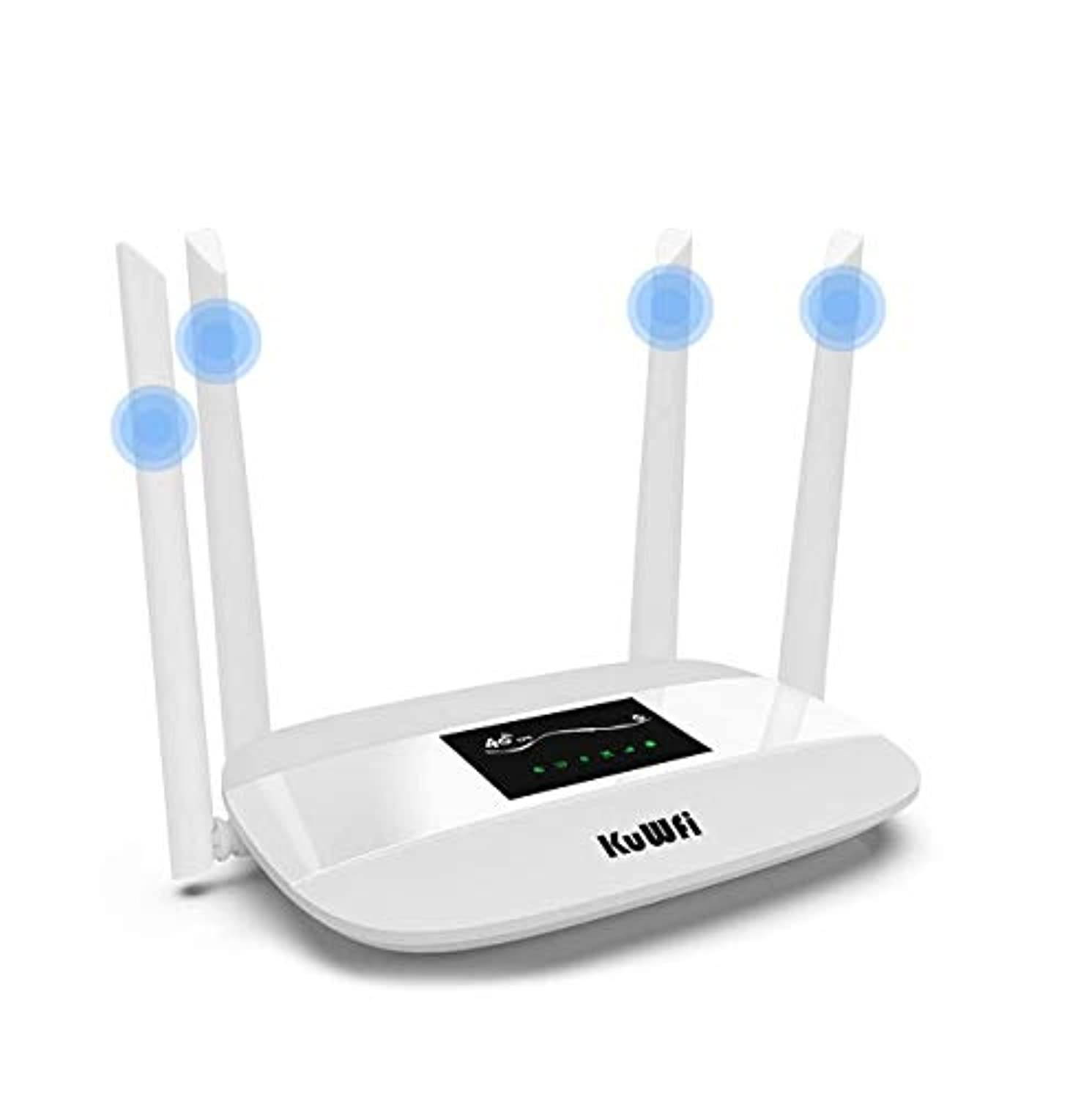 KuWFi 4G LTE CPE Wireless WiFi Internet Router 300Mbps Unlocked with SIM Card Slot with 4pcs Antenna for CA/USA/MX and a Few Central American Countries Not for Verizon SIM Card (LC111-L)