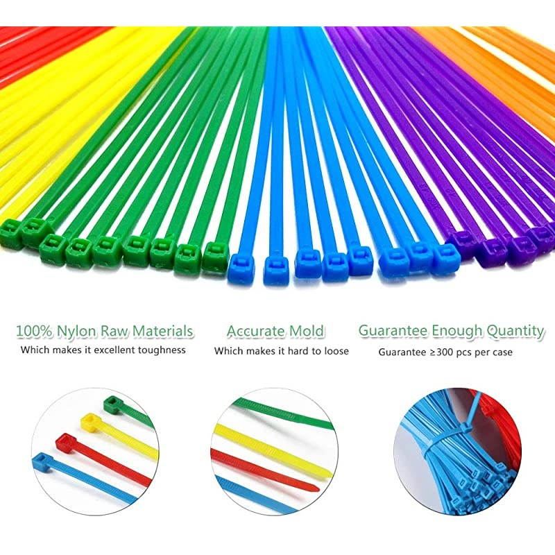 6 Inches 300 Pcs MultiPurpose Cable Ties Assorted Colored