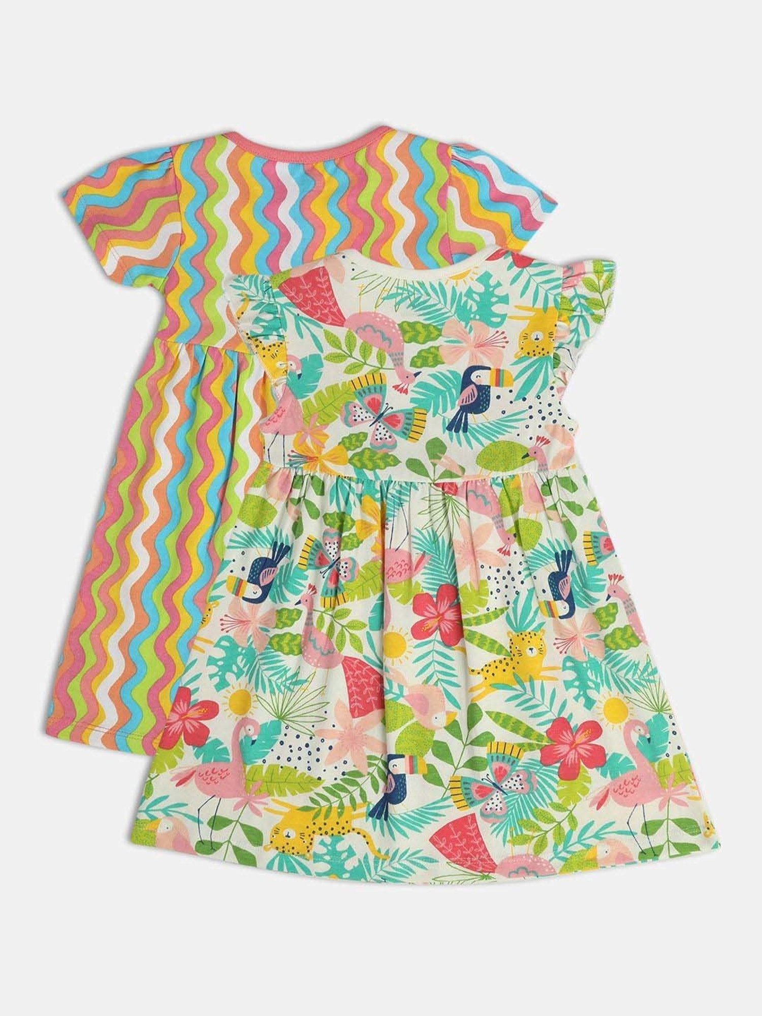 MINIKLUB Kids Multicolor Printed Dress (Pack of 2)