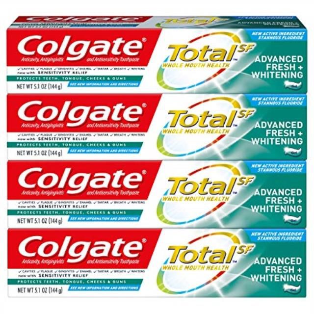 colgate total whitening tootaste, advanced fresh + whitening gel, 5.1 ounce pack of 4