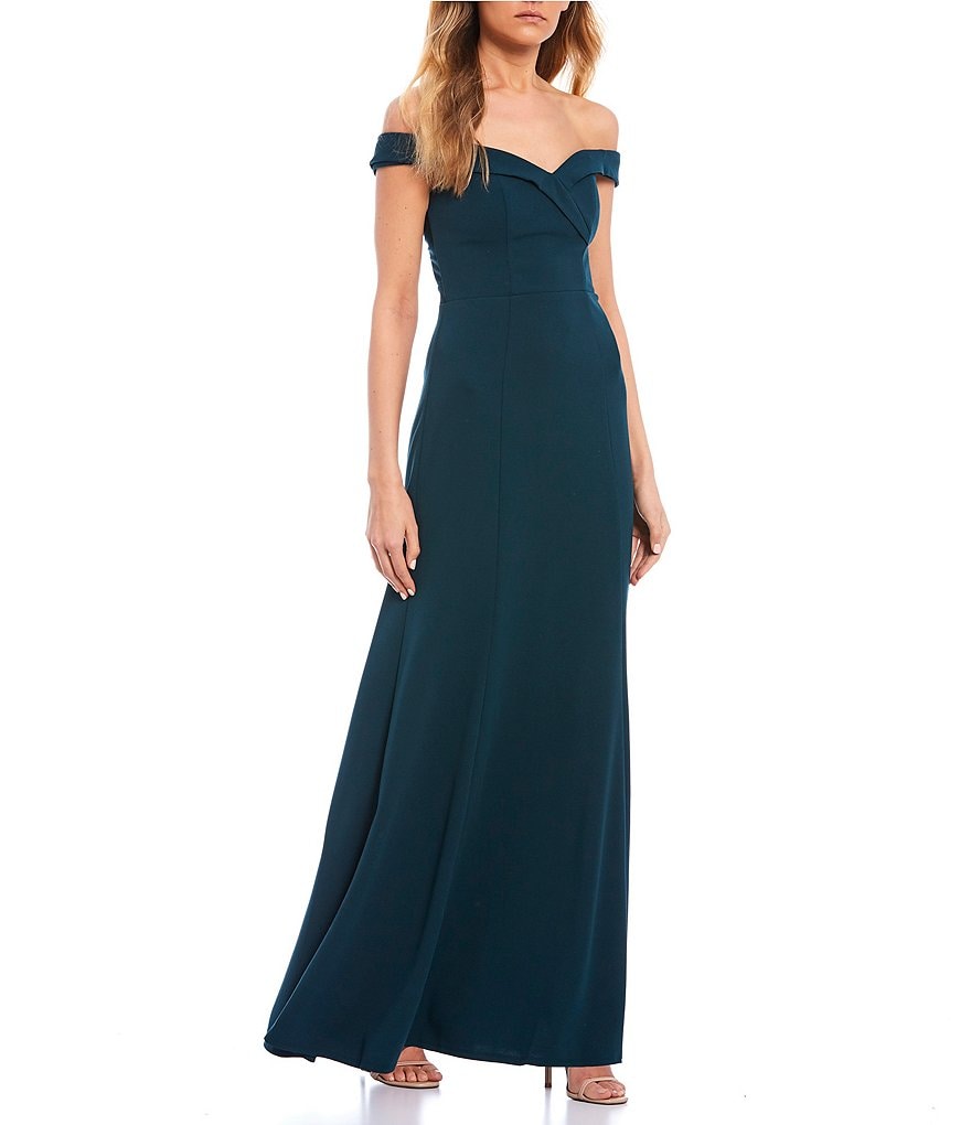 Sequin Hearts Off-The-Shoulder Open-Back Long Dress