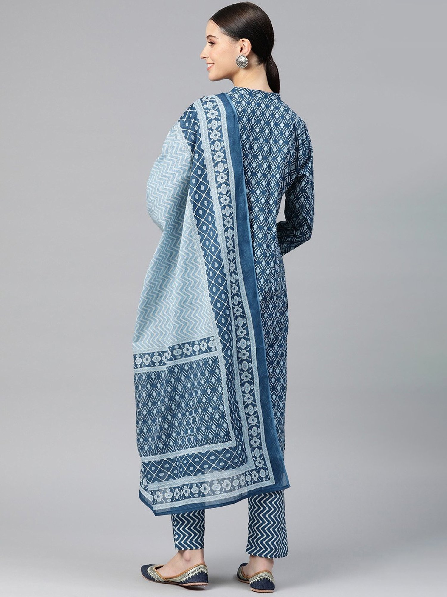 READIPRINT FASHIONS Blue Cotton Printed Kurta Pant Set With Dupatta