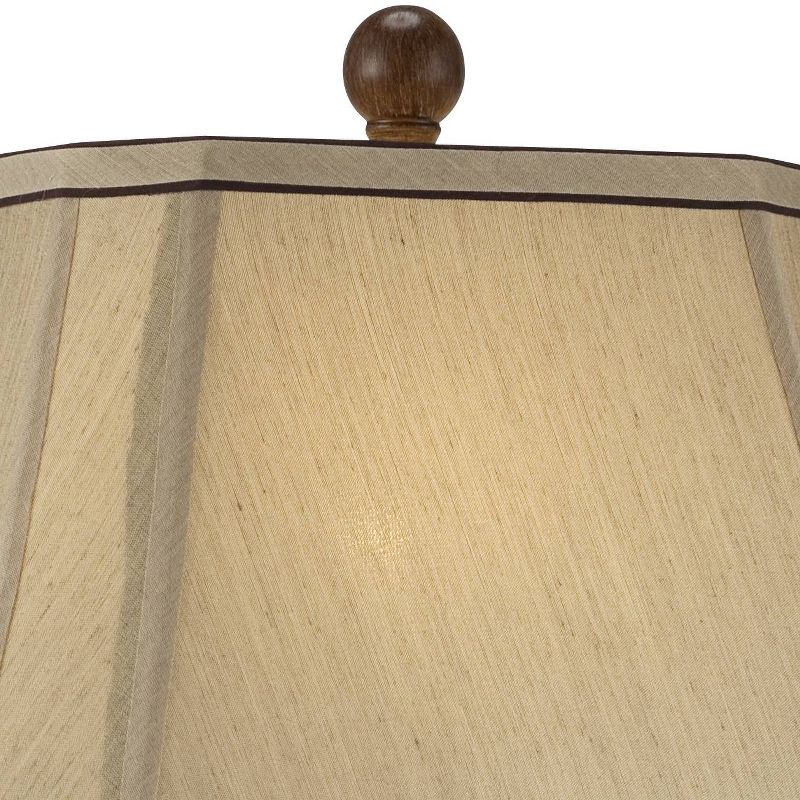 Regency Hill Traditional Table Lamp Carved Two Tone Brown Urn Shaped Beige Fabric Shade for Living Room Family Bedroom Bedside