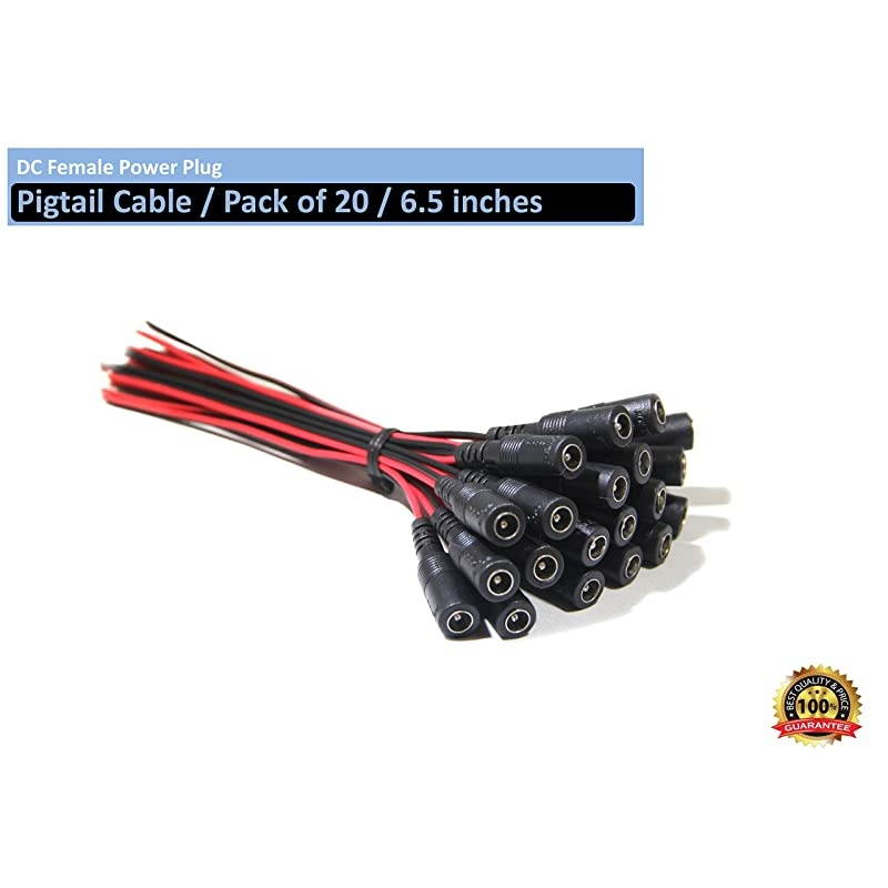 CCTV Security Camera DC Power Plug Pigtail Cable Female Power Plug Pigtail CablePack of 20