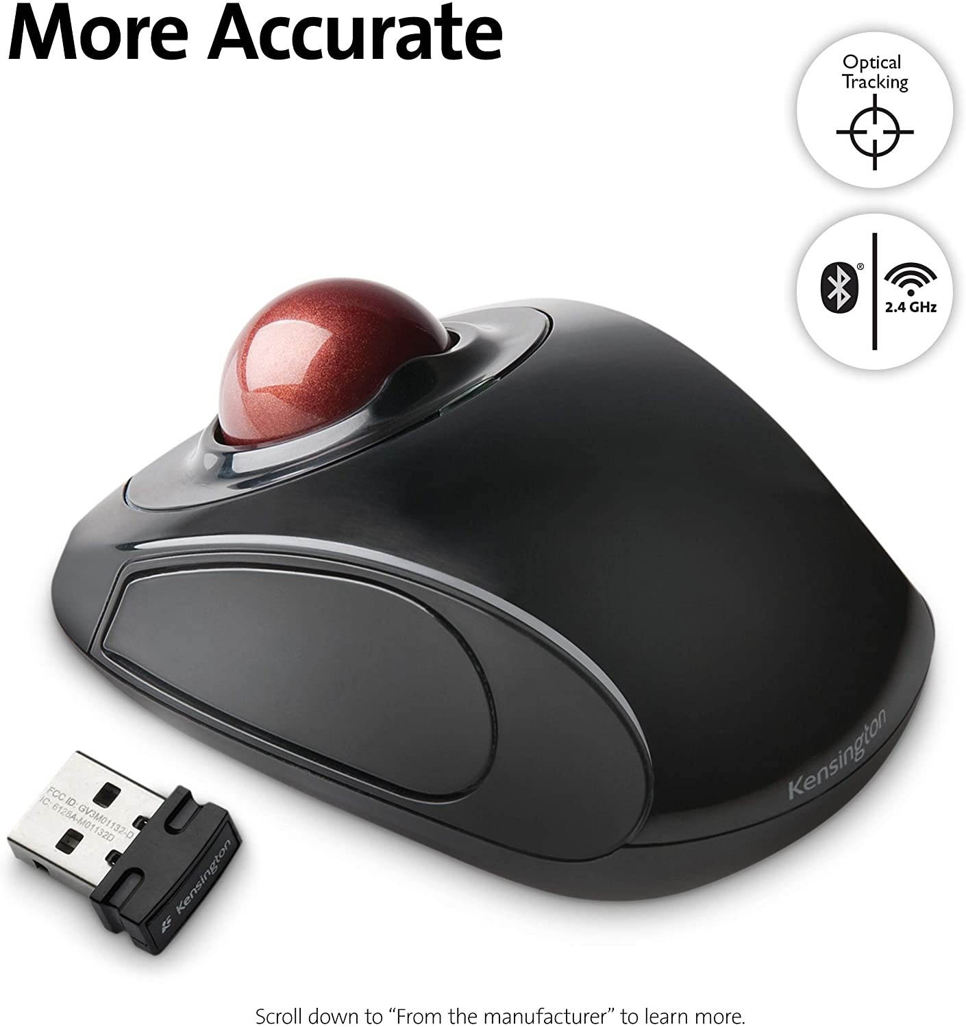 Kensington Orbit Wireless Trackball Mouse with Touch Scroll Ring (K72352US)Black