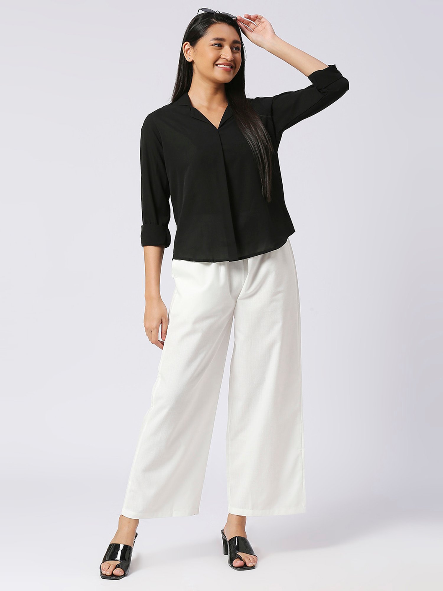 FITHUB White Straight Fit High Rise Palazzos