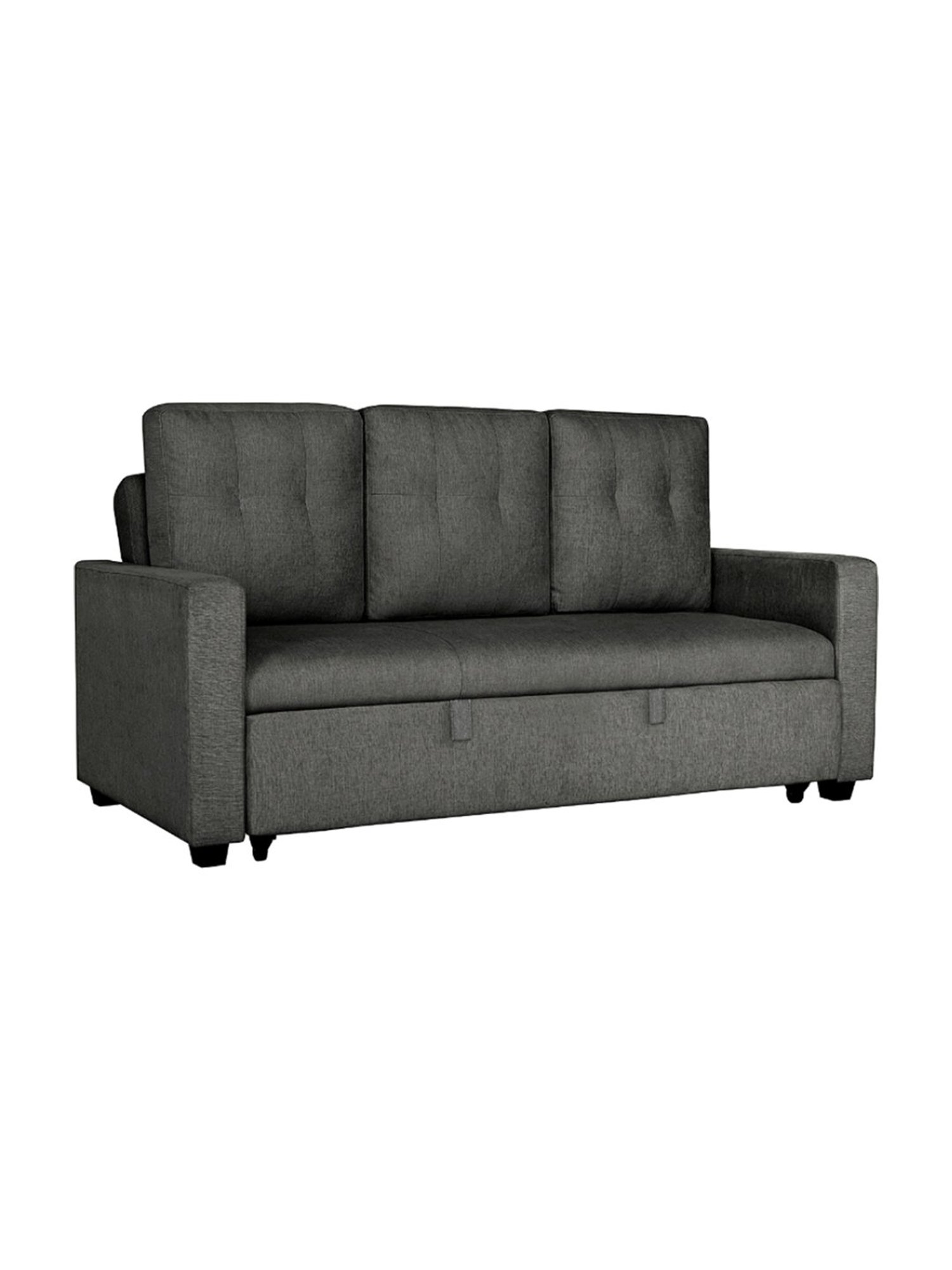 Duroflex Ease Quilted Grey Wood 3 Seater Sofa Cum Bed with Pullout Mechanism
