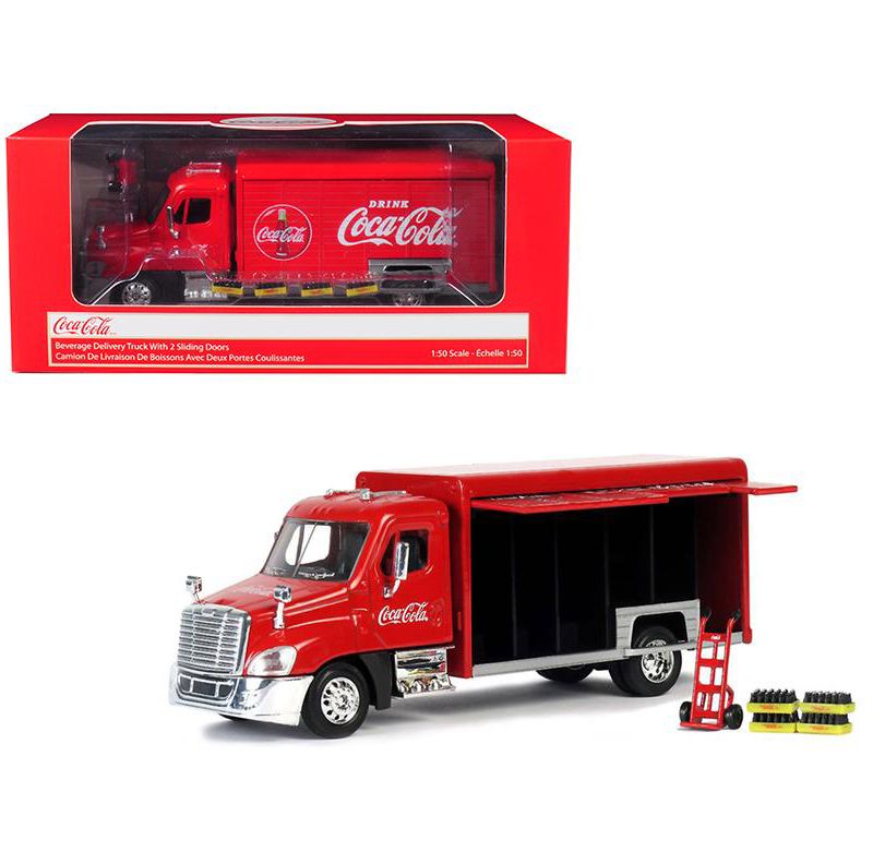 Beverage Delivery Truck "Coca-Cola" with Handcart and 4 Bottle Cases 1/50 Diecast Model by Motorcity Classics
