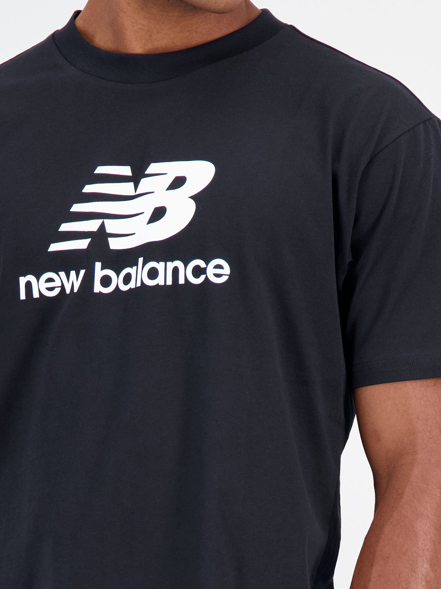 New Balance Black Regular Fit Logo Printed Crew T-Shirt
