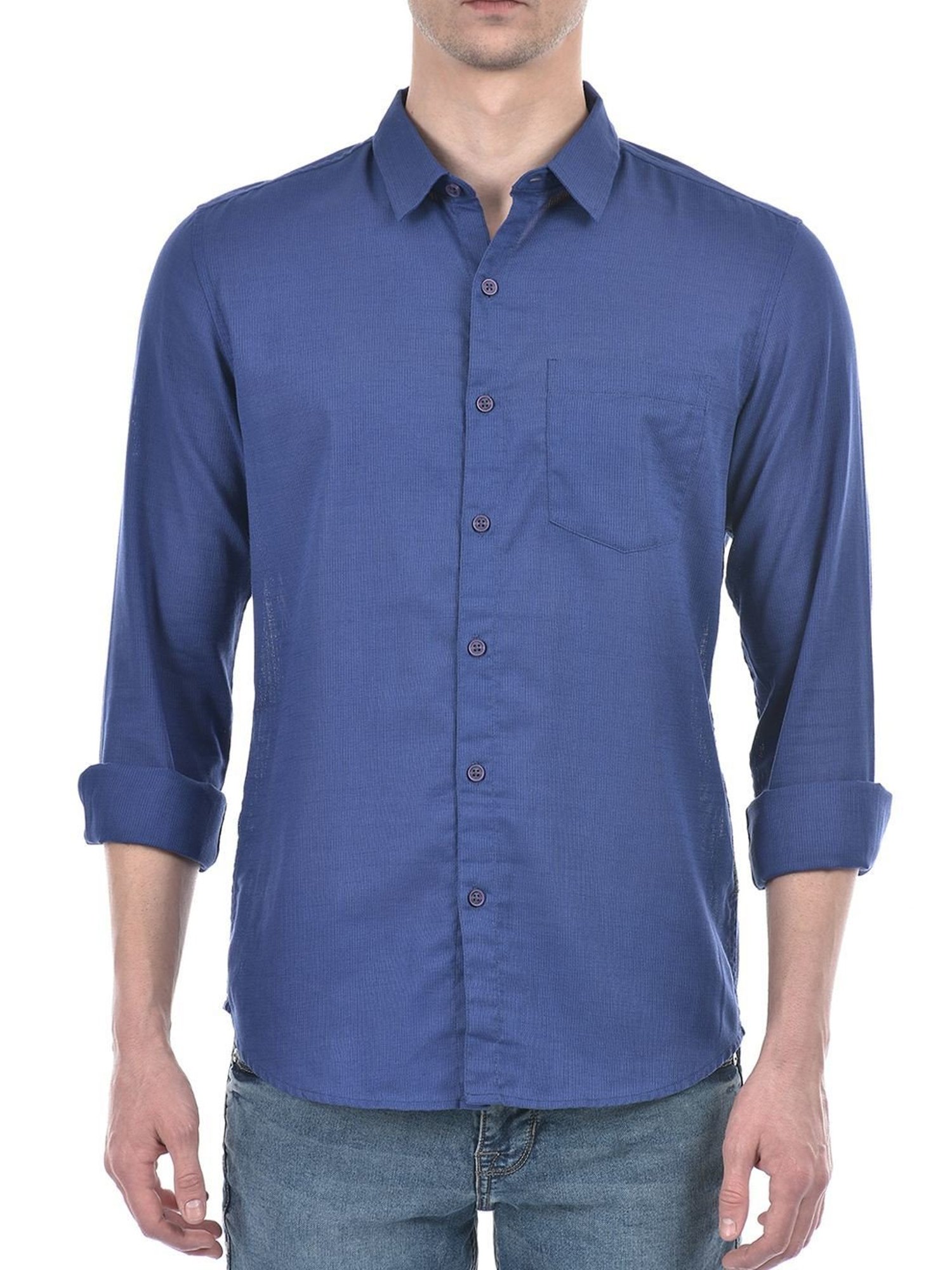 Numero Uno Blue Cotton Slim Fit Shirt