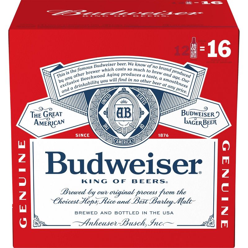 Budweiser Lager Beer - 12pk/16 fl oz Aluminum Bottles