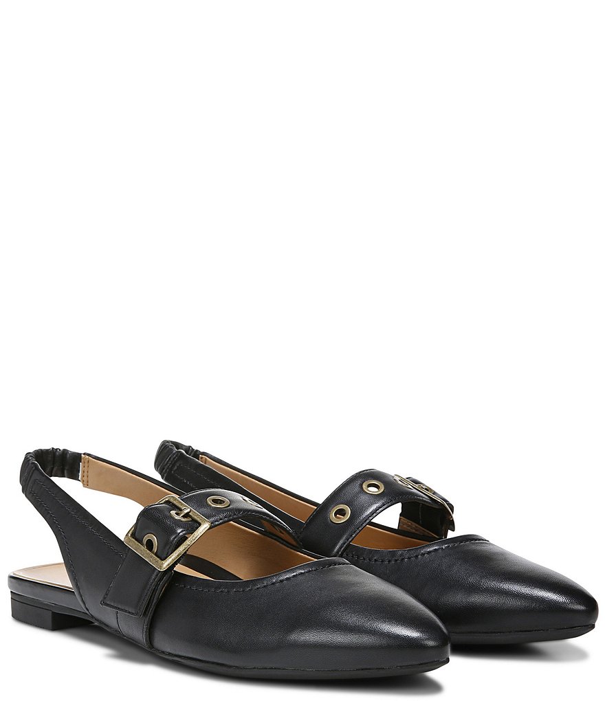 Vionic Elana Leather Buckled Strap Slingback Flats