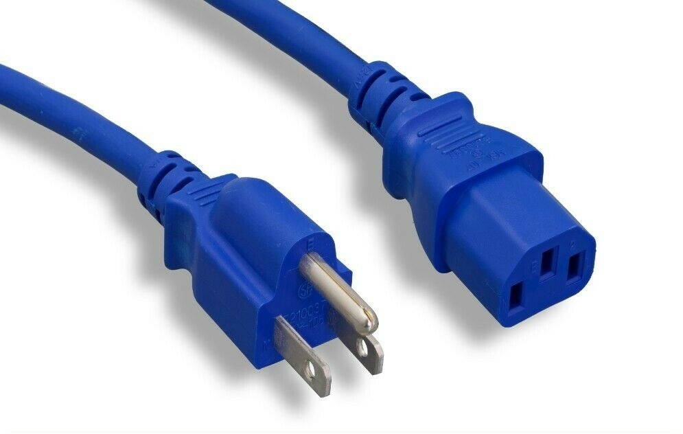 Blue 10FT Universal 3 Prong Power Cord Cable 18AWG Computer Printer Monitor TV