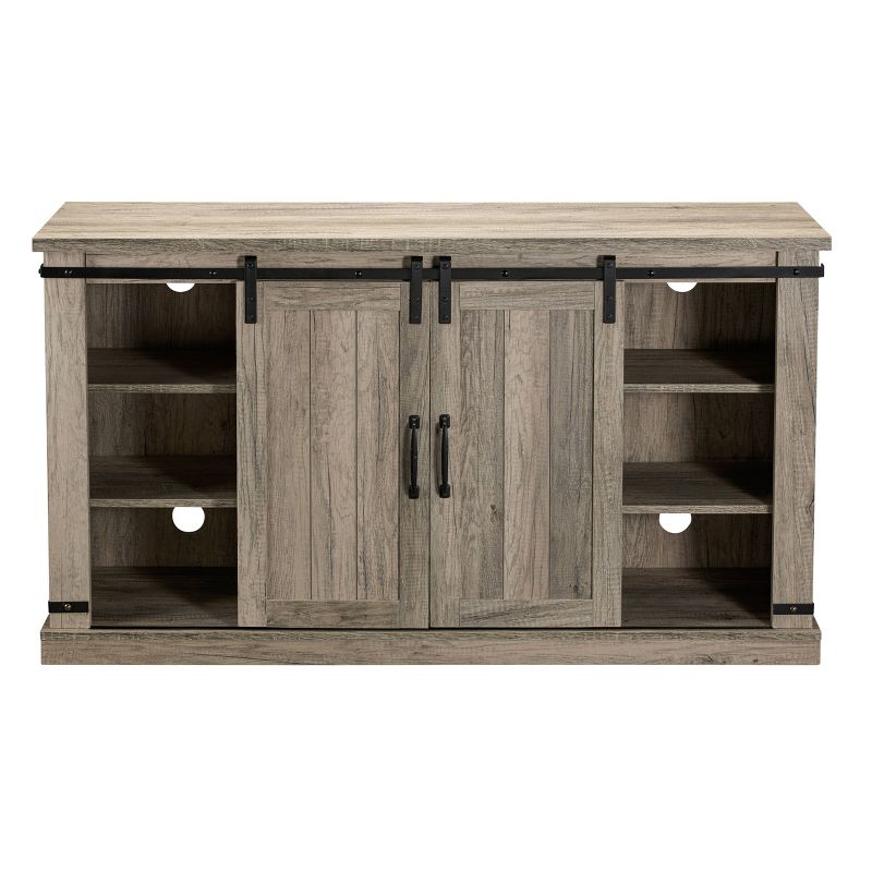 54" Sliding Doors TV Stand For TVs up to 60" with Electric Fireplace Antique Gray Oak - Home Essentials