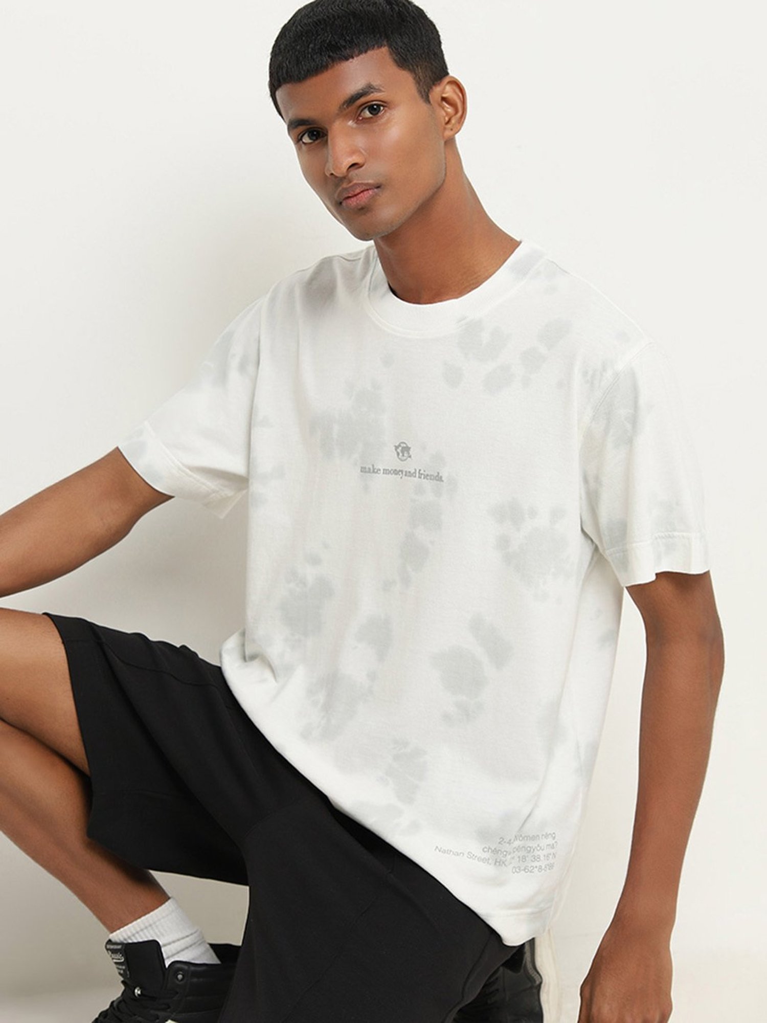 Studiofit by Westside White Globe Printed Relaxed Fit T-Shirt