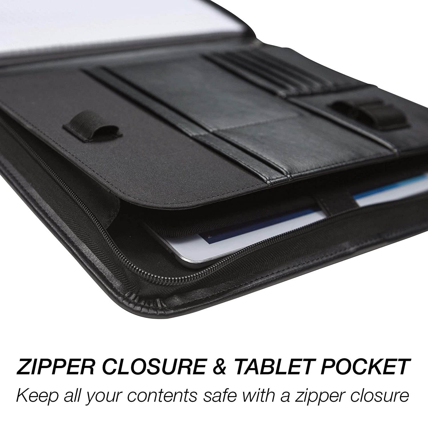 Samsill Executive Padfolio with Spine Accent - Resume Portfolio/Business Portfolio with Secure Zippered Closure, 10.1-inch Tablet Sleeve, Expandable Document Organizer & Writing Pad, Black