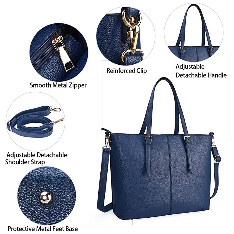 Tote Bag for Women 156 Inch Waterproof Lightweight Leather Computer Bag Women Business Office Work Bag Briefcase Large Travel Handbag Shoulder Bag Navy Blue