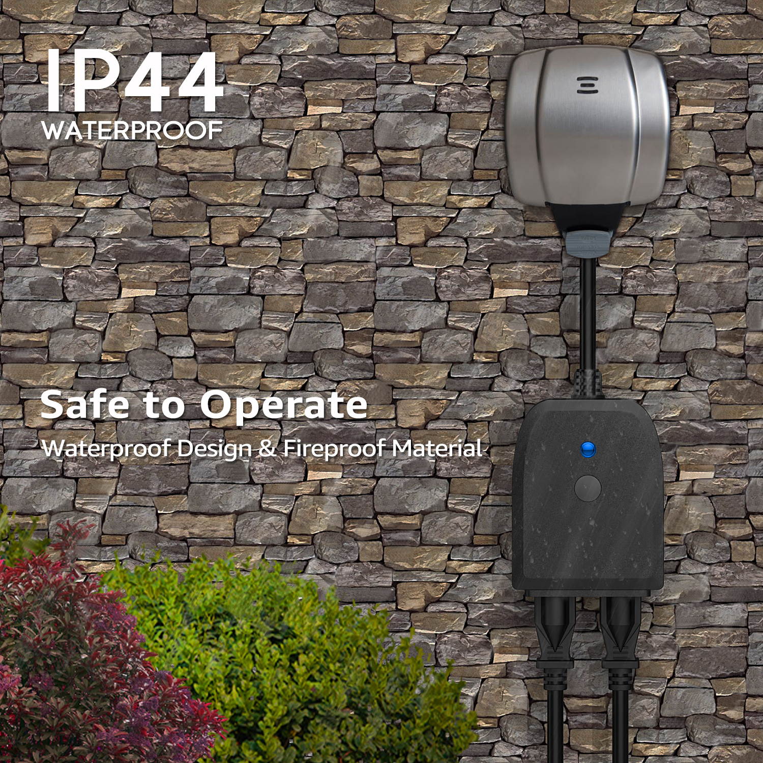 LITEdge Waterproof Smart Plug, 2-in-1 Outdoor WiFi Plug Power Outlet, Compatible with Google Home & Alexa, APP Wireless Remote Control Smart Outlet Socket, Pack of 2