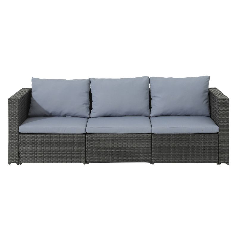 5pc Wicker Rattan Sofa Set with Gray Cushions - Accent Furniture