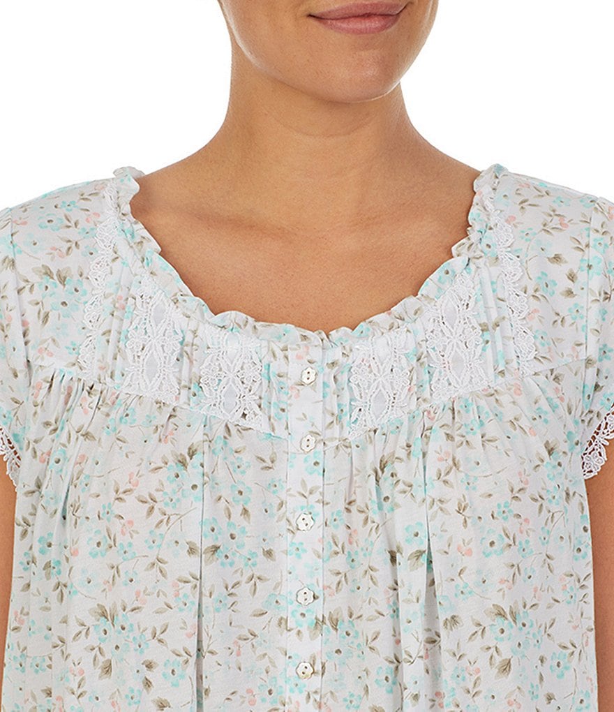 Miss Elaine Petite Silky Knit Square Neck Short Sleeve Checked Print Short Nightgown