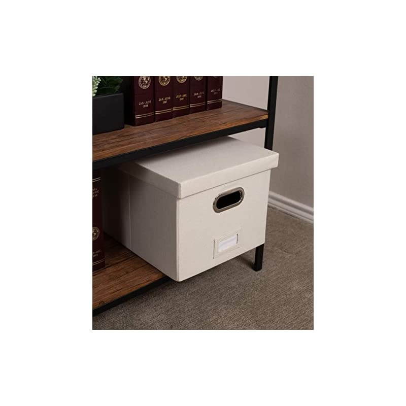 Collapsible File Storage Organizer with Lid - Decorative Linen Filing & Storage Office Box &ndash; Hanging Letter/Legal Folder &ndash; Home Office Bins Cabinet &ndash; Charcoal Container - 1 Pack